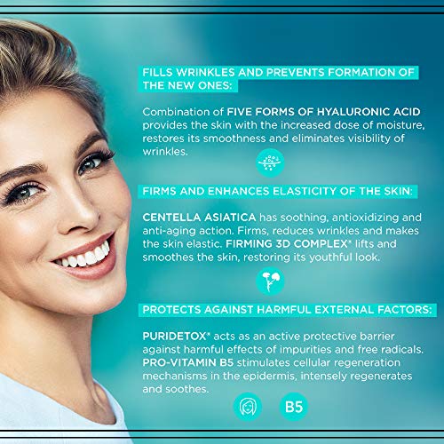 Eveline Cosmetics Hyaluron Anti Wrinkle Concentrated Face Day and Night Cream 40+ - All Skin Types, Also Sensitive Skin, 50 ml