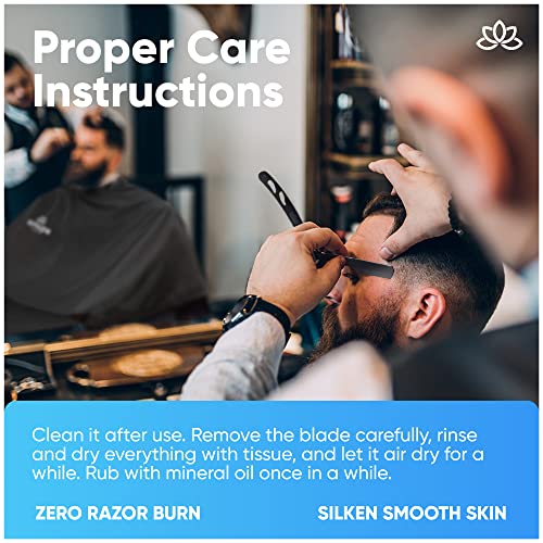 Straight Edge Razor with 100 Single Derby Straight Razor Blades-Barber Straight Razor-Close Shaving Manual Shaver-Disposable Straight Razor Blades (Matte Black Razor w/Black 100 Derby Blades)