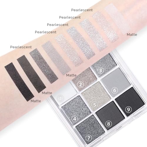 evpct 9 Colors Black Smokey Grey Gray Silver Glitter Shimmer Eye Shadow Makeup Palette Pigmented Black Matte Metallic Eyeshadow Makeup Palette sombra negra para ojos para ojos brillantes