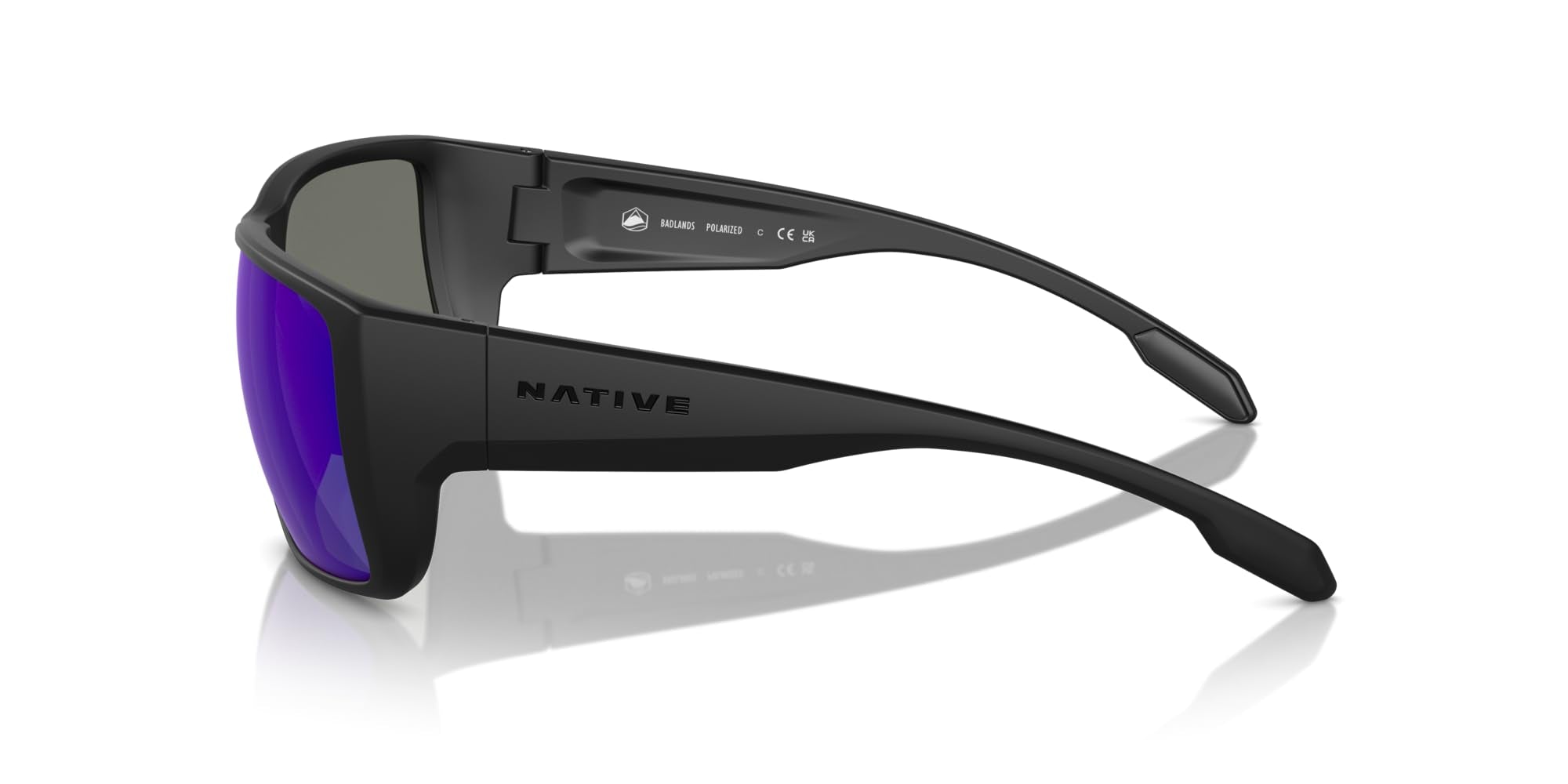 Native Eyewear Men's Badlands Rectangular Sunglasses, Matte Black/Blue Mirrored Polarized, 58 mm