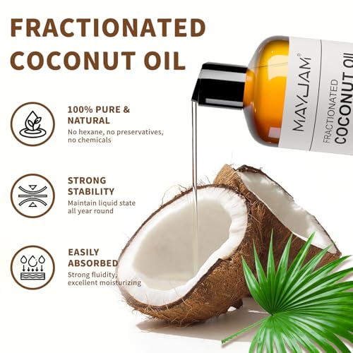 MAYJAM Pure Fractionated Coconut Oils Liquid 16 fl oz Bottle Natural Lightweight Massage Oil Hair Moisturizer,Skin,Relaxing Massage and Body Oils,Perfect Carrier Oil for Essential Oils Mixing