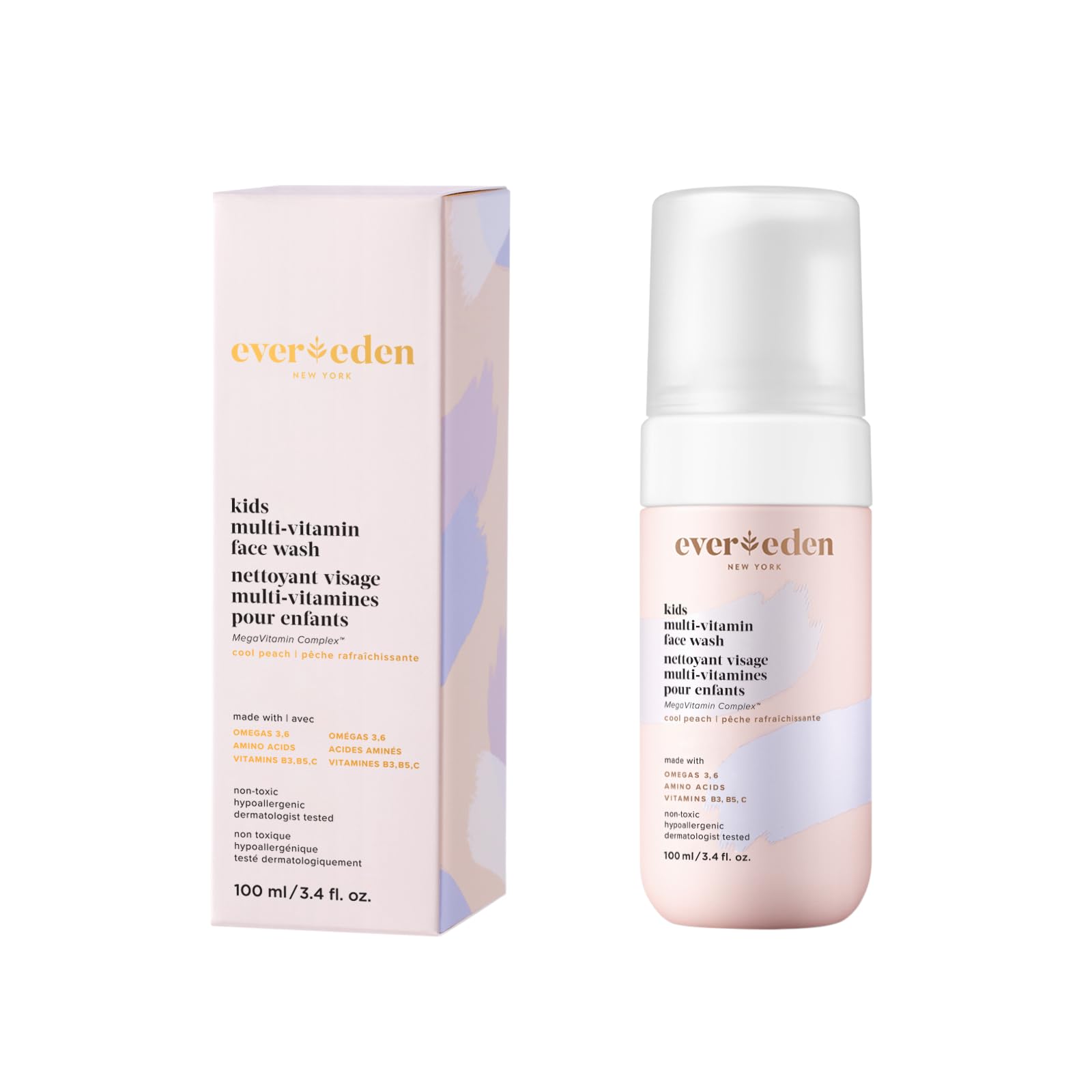 Evereden Kids Face Wash: Cool Peach, 3.4 fl oz. | Gentle Skin Care | Non-toxic and Clean Ingredients | Multi-Vitamin Skin Care for Kids