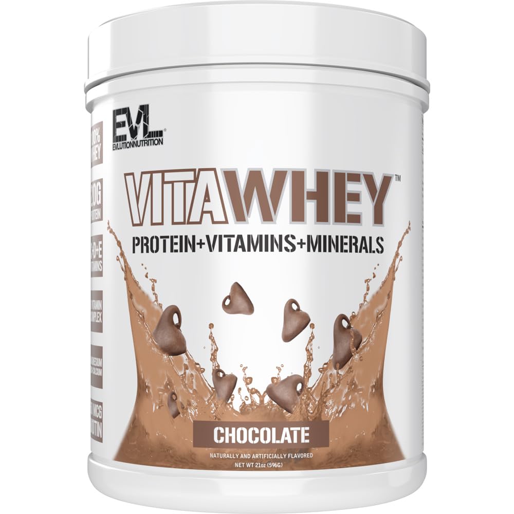 Evlution Nutrition VitaWhey - 100% Whey - Vitamins & Minerals - Muscle Growth, Strength & Recovery - Multivitamin Protein Powder - 20g Protein Per Serving - Fast Absorbing - 20svg - Chocolate