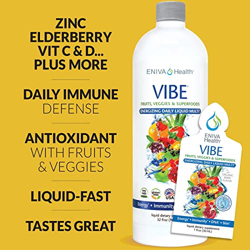 Eniva Health Vibe Liquid Multivitamins Mineral Supplements with Vitamins A, B12, C, D, E & Amino Acids | Fruits and Veggies Daily Supplement for Women & Men | Doctor Formulated | USA Made | 32 oz