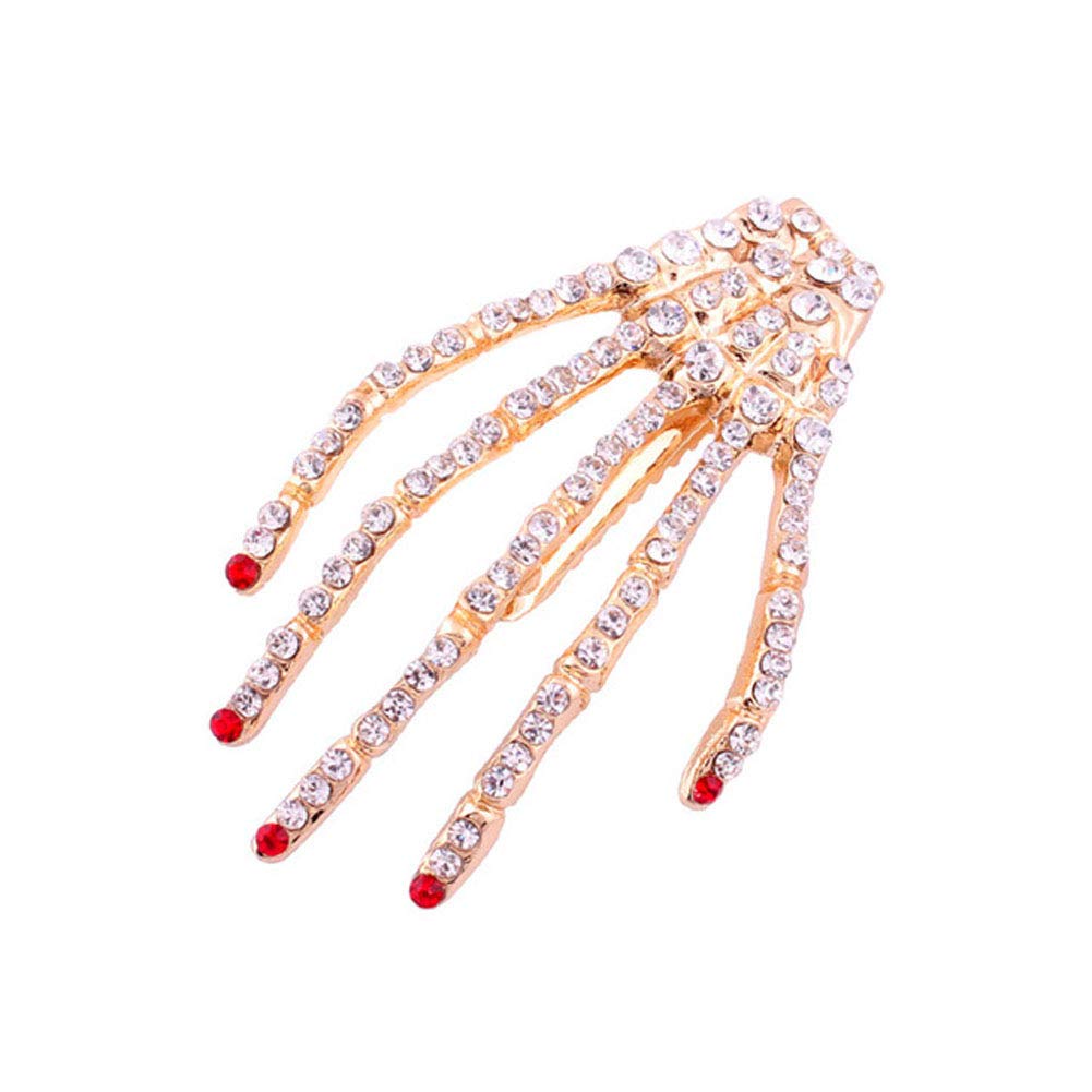 2Pcs Alloy Rhinestone Skeleton Claws Skull Hand Hair Clip Hairpin Zombie Punk Horror Bobby Claw Barrette Fashion Hair Accessories For Women Cosplay