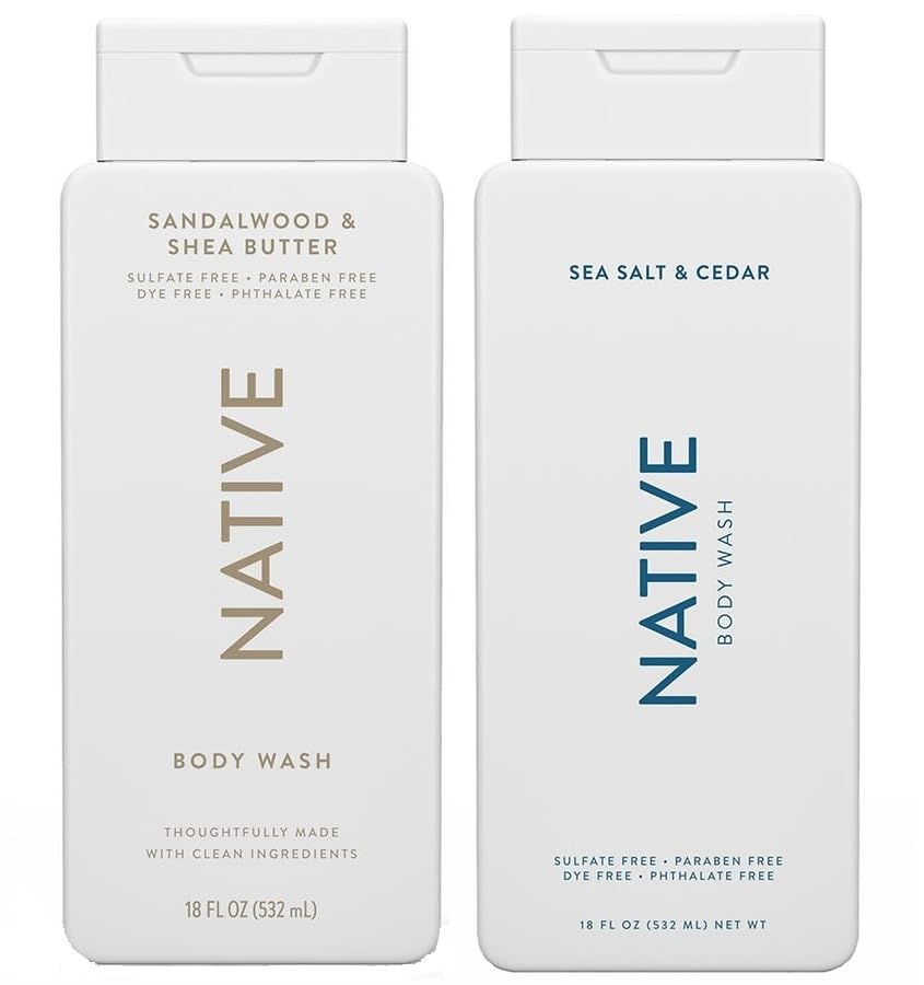 Native Body Wash 2-Pack: Sandalwood & Shea Butter + Sea Salt & Cedar (18 fl oz each)