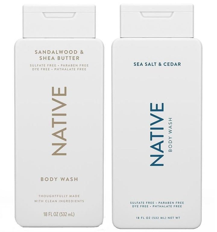 Native Body Wash 2-Pack: Sandalwood & Shea Butter + Sea Salt & Cedar (18 fl oz each)