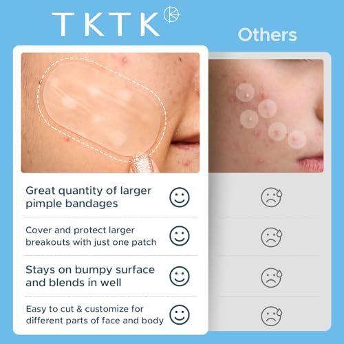 TKTK Large Pimple Patches for Face, 60 x 30 mm XL Acne Patches, Big Hydrocolloid Bandages for Body, Back, Forehead, Chin, Neck Blemish Zit Breakouts (Oval, Square, Dot 5 Sizes 124 Count)