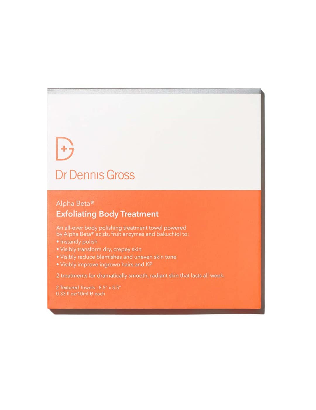 Dr. Dennis Gross Alpha Beta Exfoliating Body Treatment | Multi-Tasking Powered by AHA/BHAs for Smooth, Hydrated Skin While Improving Ingrown Hairs, Keratosis Pilaris, and Blemishes | 2 Textured Towels