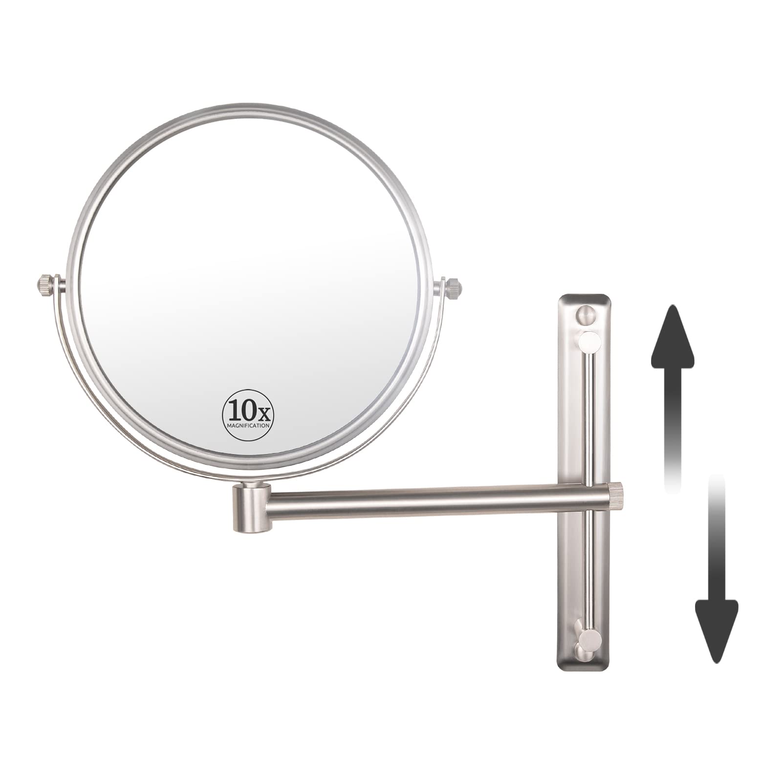 Nicesail 8 Inch Double-Side Wall Mounted Mirror Magnified 10x Makeup and Shaving Mirror Regular View and 10X Magnification, High Adjustable Nickel