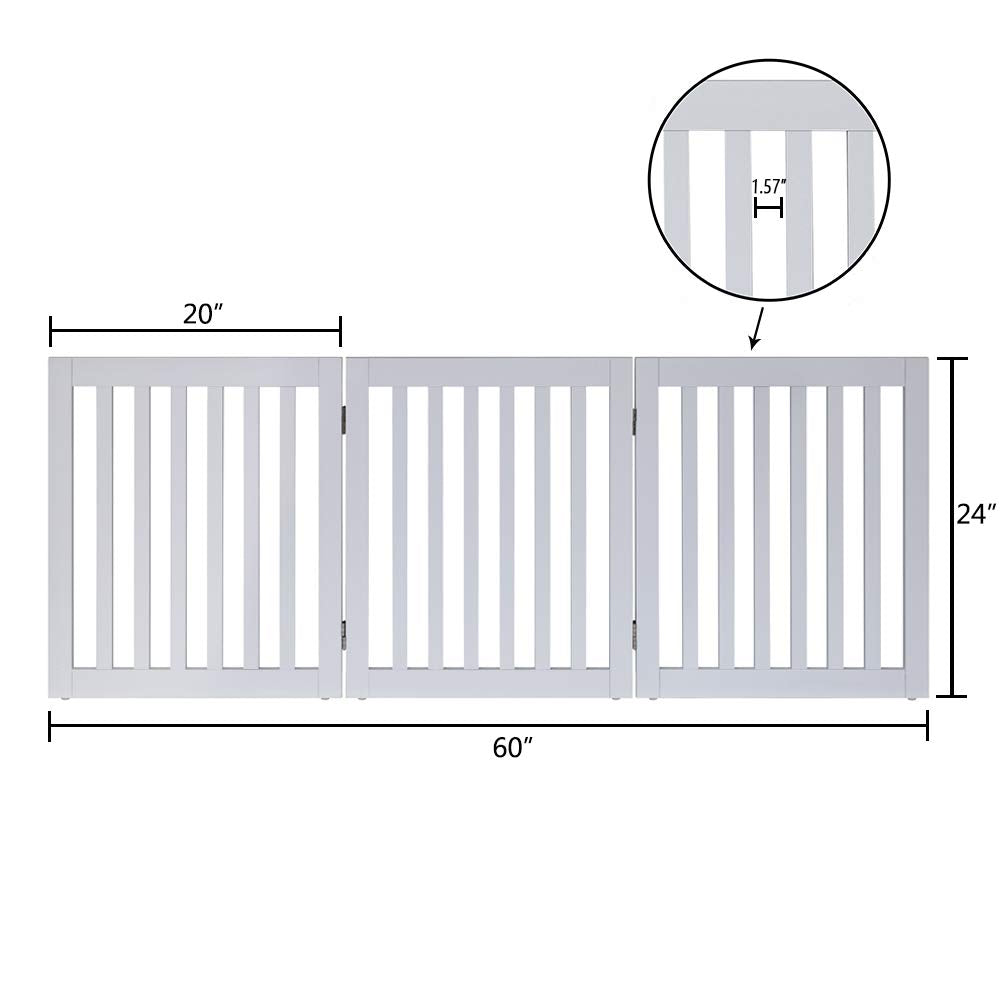unipaws 24”H Free Standing Pet Gate for Dog Cat, Wooden Dog Gates for Doorway, Stairs, Step Over Foldable Pet Fence for The House, Expandable Dog Barrier, Indoor Use, White