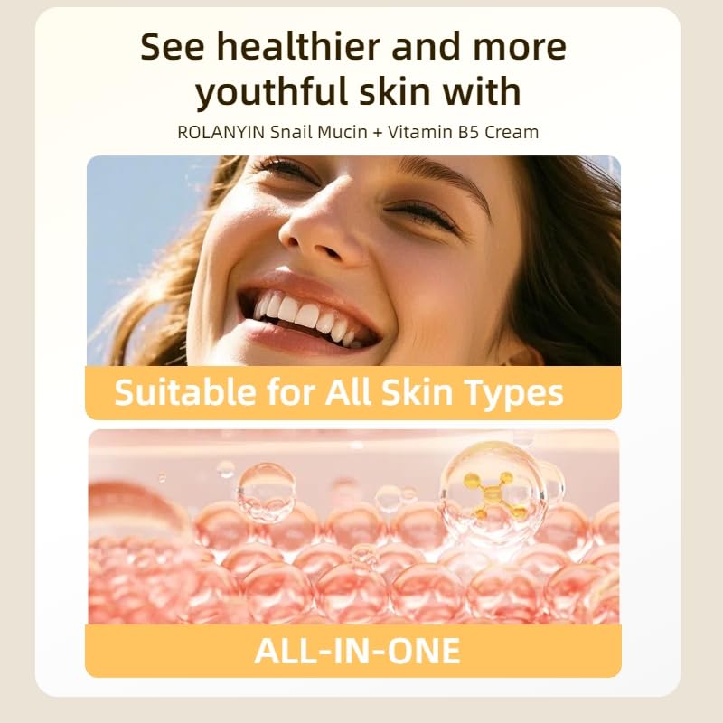 ROLANYIN Snail Mucin + Vitamin B5 Cream for Deep Hydration Skin Repair Nourishing Soothing Anti Aging Revitalizing and Smoothing Benefits Skin Care