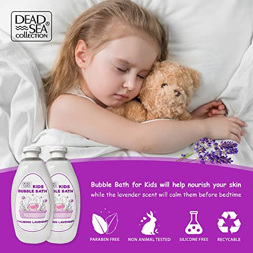 Dead Sea Collection Bubble Bath Kids with Lavender - Cleansing and Moisturizing Liquid Bath Bubbles - Lavender Oil and Pure Dead Sea Minerals - Pack of 2 Large Bottles (67.6 fl.oz)