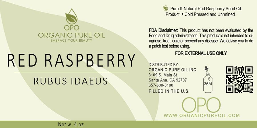 Red Raspberry Seed Oil - 4 oz Glass & Dropper - Pure Unrefined Cold Pressed Non GMO Vegan Carrier Oil for Face Hair Skin Body Nails Lips Cuticles Scalp by Organic Pure Oil