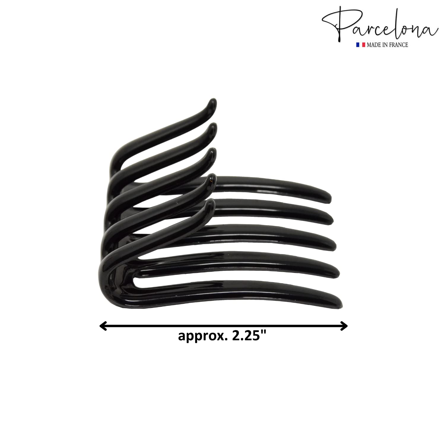 Parcelona French Crab Interlocking Medium Celluloid Glossy Black Hair Clip Side Comb 2 1/4 Inches