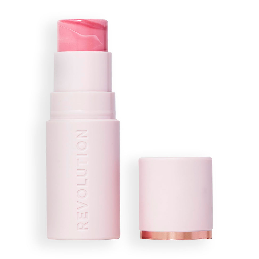 Revolution, Skin Silk Marble Blush Stick, Buildable Color for Cheek, Eye, & Lip, Cream-to-Powder Formula, Vegan & Cruelty-Free, Pinched Light Pink, 0.15 oz