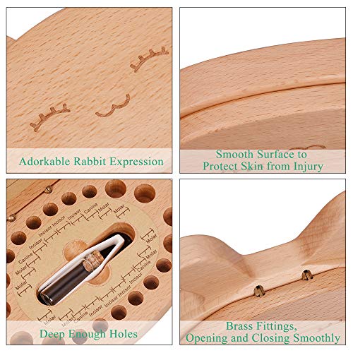AhfuLife Baby Tooth Keepsake Fairy Box Holder with Lanugo Bottle, Wooden Bunny Rabbit Shape Keepsake Box for First Lost Teeth, Cute Tooth Storage Holder, Baby Shower Gifts for Newborn, Boy & Girl