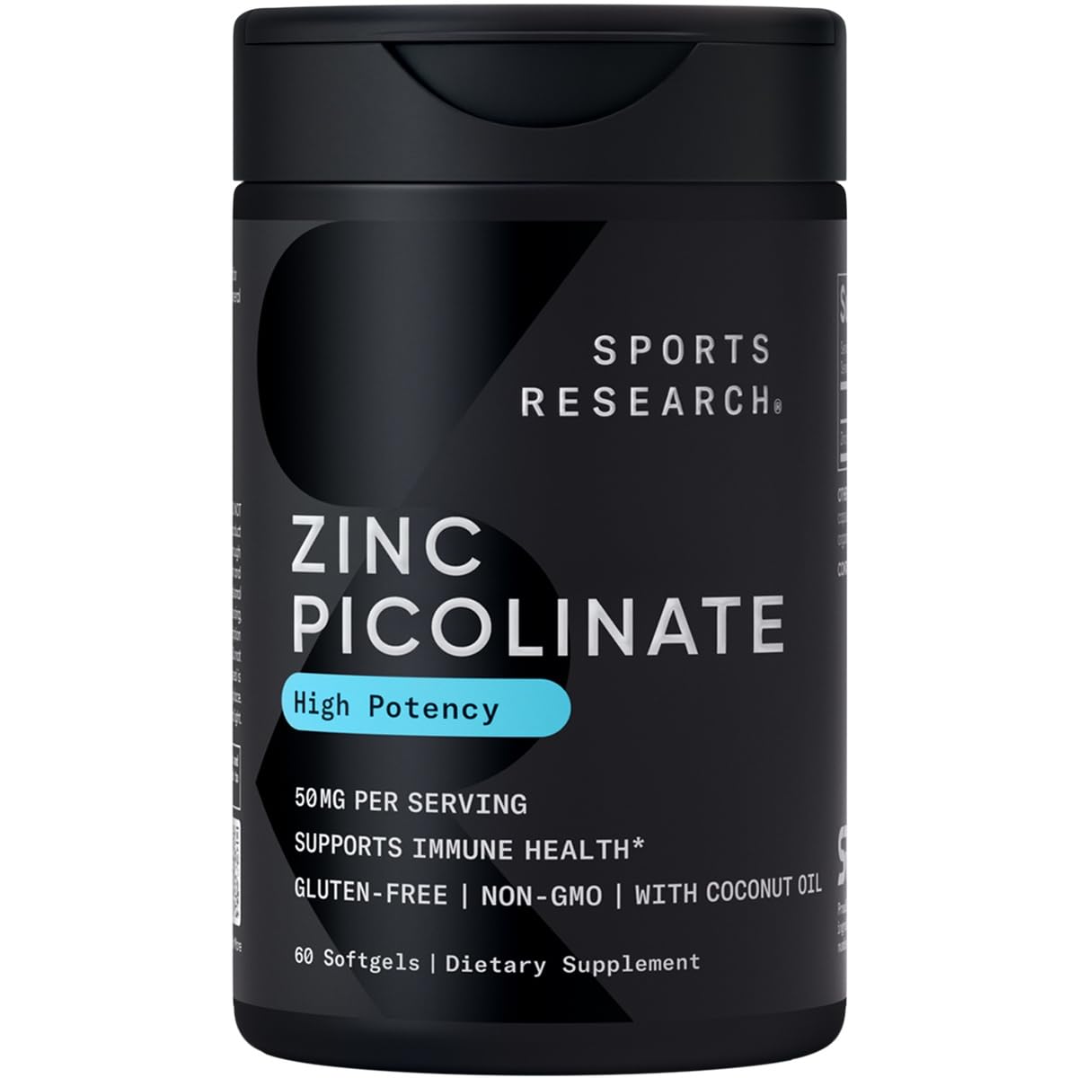 Sports Research Zinc Picolinate 50mg with Organic Coconut Oil | Highly Absorbable Zinc Supplement for Healthy Immune Function - Non-GMO Verified, Gluten & Soy Free (60 Liquid Softgels)