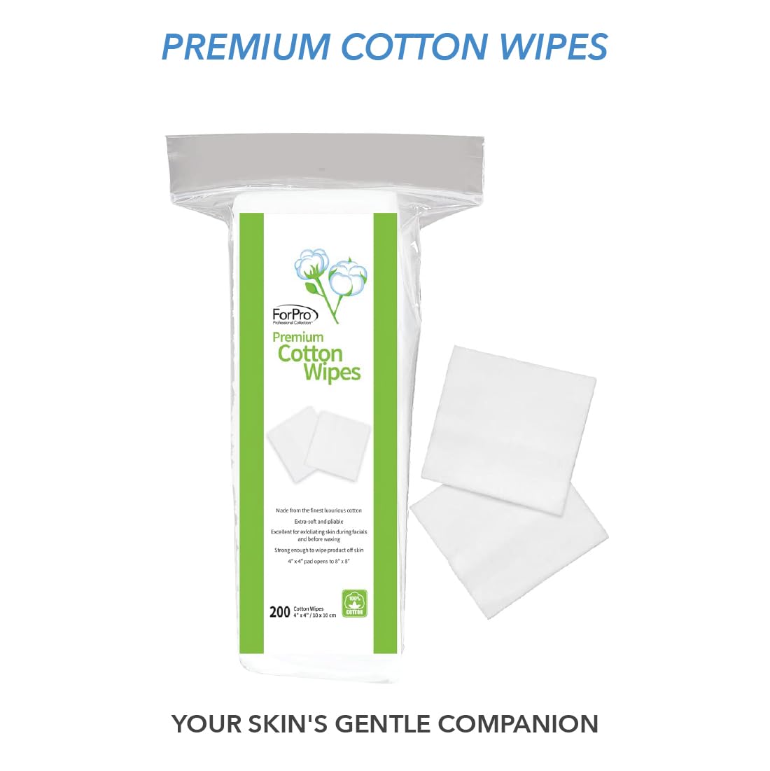 ForPro Premium Cotton Wipes, 100% Cotton, Extra-Soft, for Cosmetic, Nail, and Personal Care, 4ââ‚¬Â x 4ââ‚¬Â, 200-Count