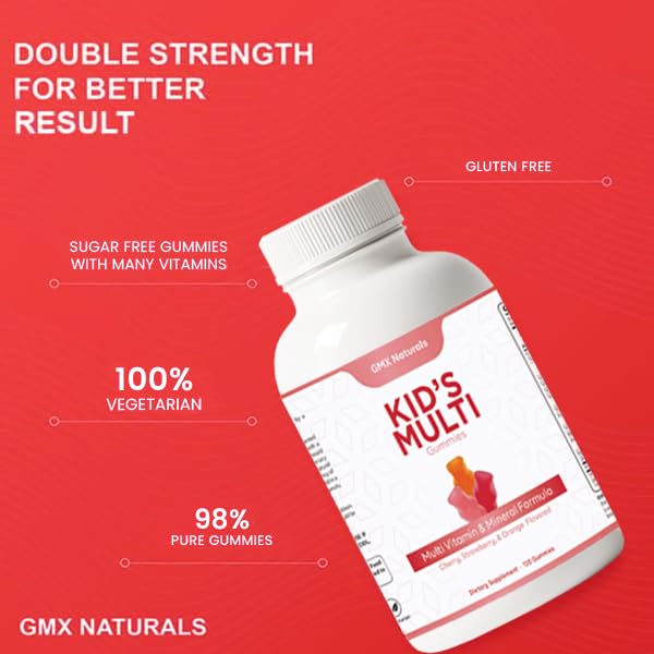 GMX Naturals Kids Multivitamin Gummies (90 Count) | Kids Vitamins Gummies | Immune & Growth Support | Sugar & Gluten Free | Cherry, Strewberry & Orange Flavour Gummies | 1 Month Supply