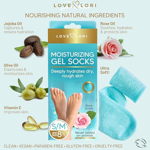 Moisturizing Socks - Gel Silicone Aloe Spa Socks (Up to Size 8.5) Infused with Vitamin E & JoJoba Oil - Self Care Spa Gifts for Women Foot Care