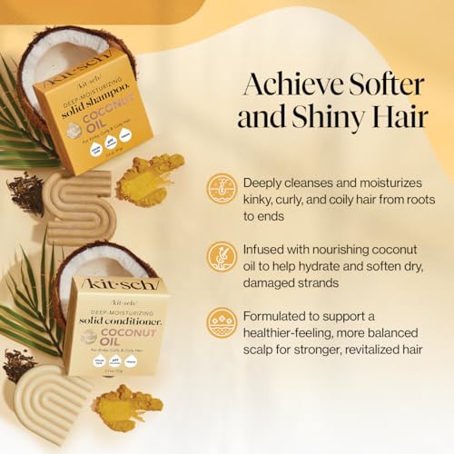 Kitsch Deep Moisturizing Coconut Oil Shampoo and Conditioner Set for Dry Damaged Hair, Hydrating & Nourishing Solid Bar for Kinky, Curly, Coily & Color Treated Hair, Sulfate & Paraben-free, Made in US