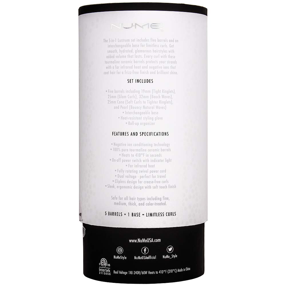 Nu Me Lustrum 5 Tourmaline Infused Ceramic Curling Wands (19mm, 25mm, 32mm, 13mm 25mm Reverse And Pearl)