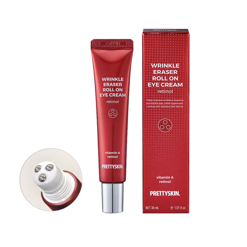 PRETTYSKIN Roll On Eye Cream with Vitamin A and Stainless Steel ball Tip- Under Eye Roller Cream for Elasticity Wrinkles Puffiness Fine Lines-Korean eye cream 30ml/1.01fl.oz. (Retinol)