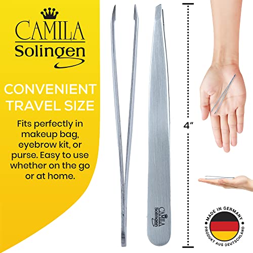 Camila Solingen CS25 4 Professional Surgical Grade Stainless Steel Precision Tip Eyebrow Tweezers for Facial Hair Shaping & Removal. Beauty Tool for Men/Women. Made in Solingen Germany (Slanted)