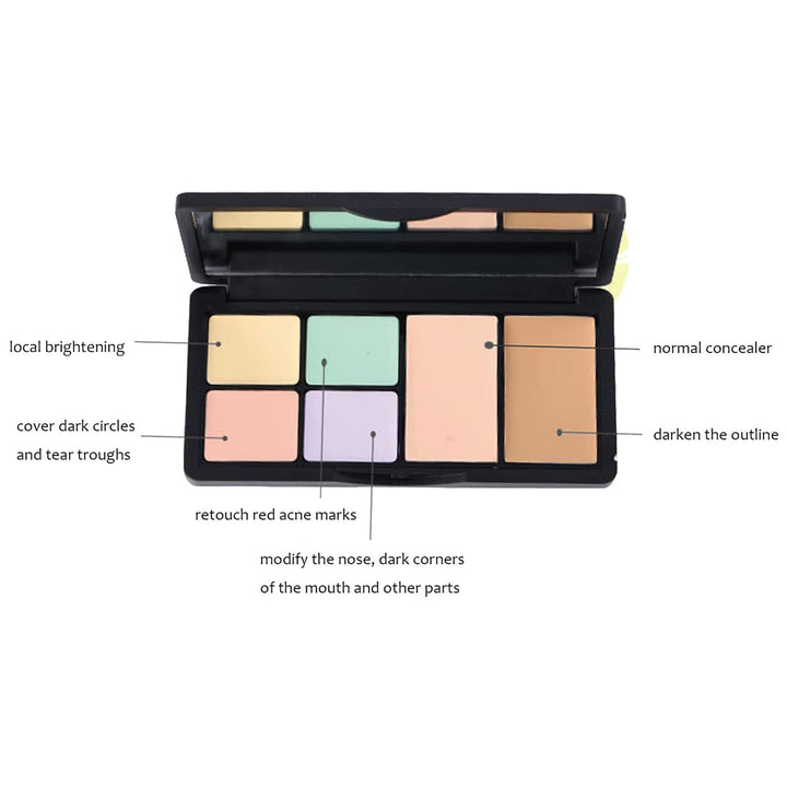 6 Colors Correcting Concealer Palette, Makeup Cream Contour Palette with Brush, Contouring Foundation Highlighting Concealer Palette for Conceals Dark Circles, Redness, Acne, Blemish(A)