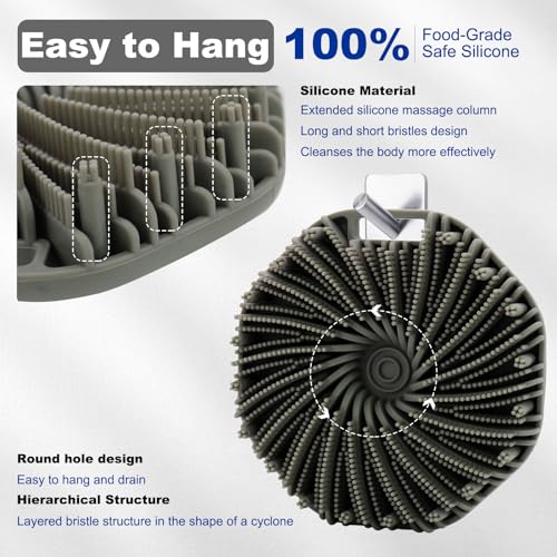 HAYSNA Silicone Body Scrubber, Men Body Scrubber, Gentle Exfoliating, Suitable for All Skin Types, Handheld Shower Brush, Rich Lathering, Easy to Clean (Gray)