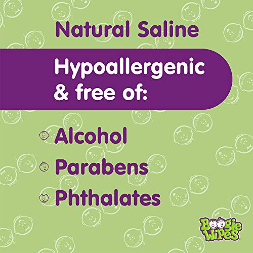 Saline Nose Wipes by Boogie, for Baby & Kids, Face, Hand & Body, FSA/HSA Eligible, Made with Vitamin E, Aloe, and Natural Saline, Grape Scent, 30 Count (Pack of 3)