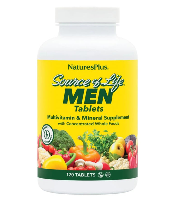 Natures Plus Source of Life Men - 120 Tablets, Pack of 2 - Iron-Free Multi-Vitamin & Mineral Supplement - with Saw Palmetto, Lycopene & Lutein - Gluten Free, Vegetarian - 120 Total Servings