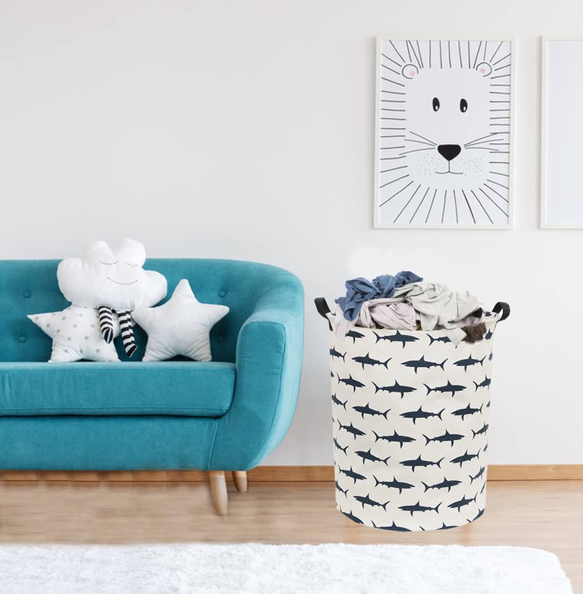 Sanjiaofen Kids Laundry Hamper,Canvas Shark Hamper Collapsible Boys Storage Baskets for Boys Room Decor,Nursery Hamper,Toy Organizer,(Shark)