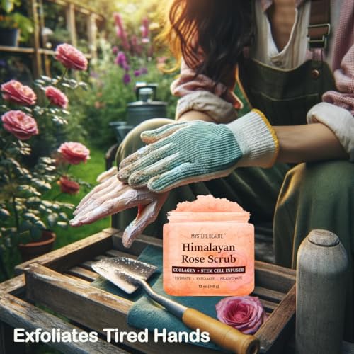 MYSTÉRE BEAUTÉ Himalayan Salt Body Scrub 12 oz - with Collagen and Stem Cells - Exfoliating Salt Scrub for Cellulite - Deep Cleansing for Acne, Scars, Wrinkles - Moisturizes Skin