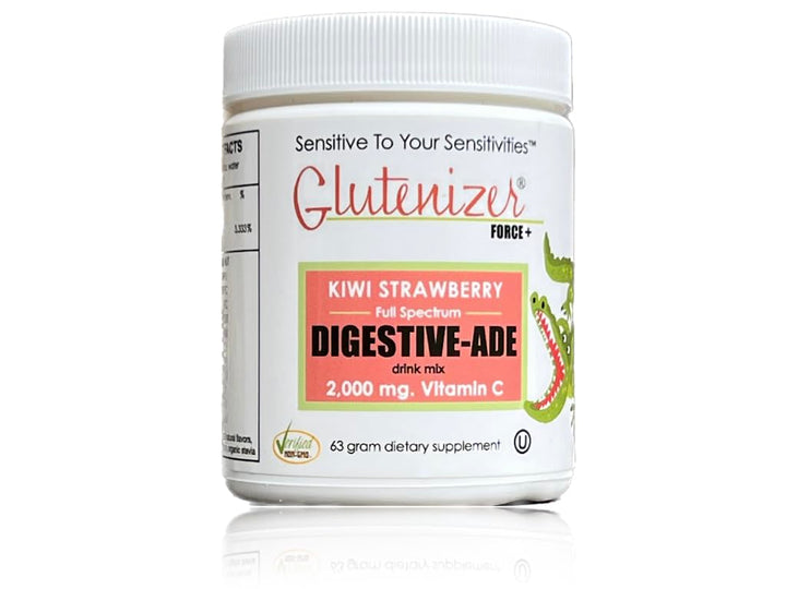 Sufficient C - Glutenizer Force Plus Kiwi-Strawberry Digestive-Ade Drink Mix - Premium, Full Spectrum Vegan enzymes Plus 2,000 mg. Gut Healing Vitamin C - Acid Indigestion & Stomach Bloat Solution