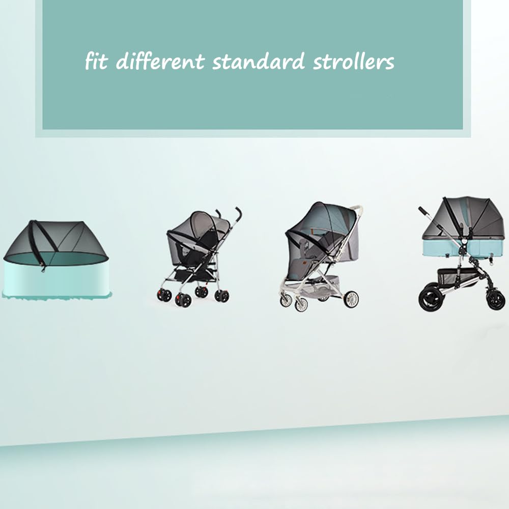 2 in 1 Net Baby Stroller Sun Shades with Zipper Window, Universal Mesh Travel Breathable See Through Outdoor Walking Beach Parasol Windproof Protective Cover for Seats, Bassinets and Carriers
