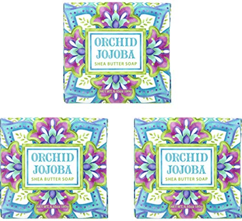 Greenwich Bay ORCHID JOJOBA Exfoliating Spa Soap, Enriched with Shea Butter, Cocoa Butter, Jojoba Oil and Botanical Scents, Individually Wrapped 6.35 oz (3 Pack)