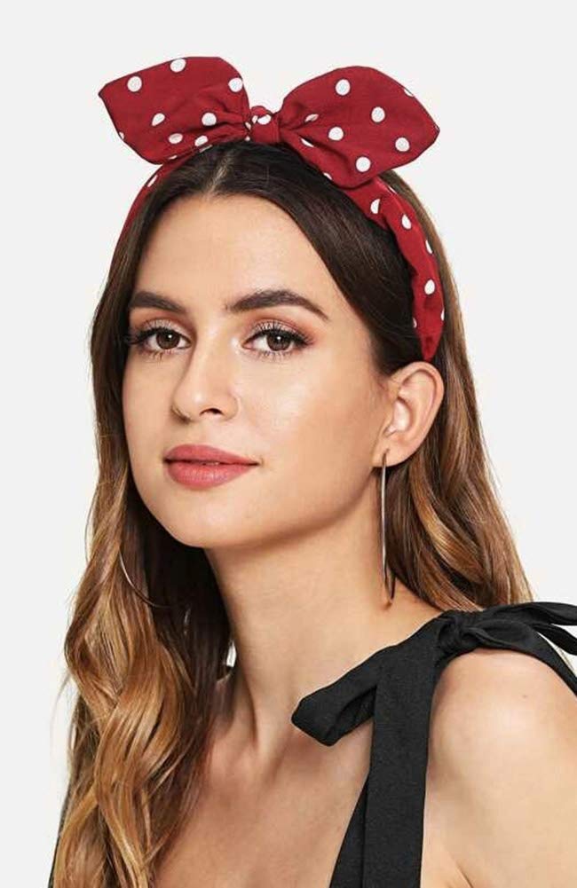 Huachi Bow Headbands for Girls Women Red Polka Dot Headwrap Cute Turban Hair Hoop Knotted with Bunny Ears Vintage Hair Accessories