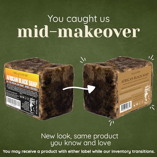 era of nature Best Raw ORGANIC AFRICAN BLACK SOAP, for Dry Skin and Skin Conditions. Pure & Natural Ingredients, Imported From Ghana - 1lb (16oz)