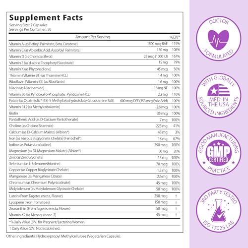 Premom Prenatal Vitamins for Women - Conception for Her Multivitamin: 27 Nutrients, Includes Methyl Folate + Choline + Iron, Traceable Ingredients, Fertility Supplements for Women, Vegan, Non-GMOs