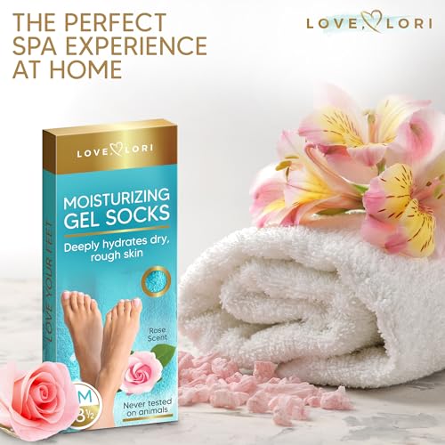Moisturizing Socks - Gel Silicone Aloe Spa Socks (Up to Size 8.5) Infused with Vitamin E & JoJoba Oil - Self Care Spa Gifts for Women Foot Care