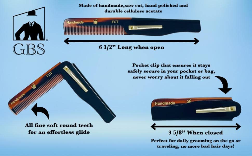 G.B.S Handmade Folding Comb for Men and Women, FCT