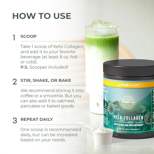 Primal Harvest Keto Collagen Peptides Powder & MCT Oil Powder, Keto Coffee Creamer Powder 30 Servings of Grass Fed Protein Powder