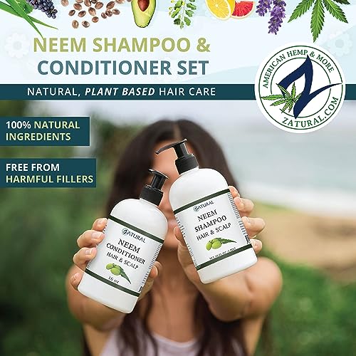 Zatural Neem Shampoo & Conditioner Natural Healing, Moisturizing, & Soothing Kit Protiect Sensative Saclp & Hair (8oz Shampoo & 8oz Conditioner)