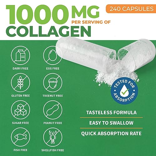 ForestLeaf Multi Collagen Pills with Hyaluronic Acid + Vitamin C | Hydrolyzed Collagen Supplements for Women or Men | Multi Collagen Capsules Peptides for Skin, Wrinkles, 240