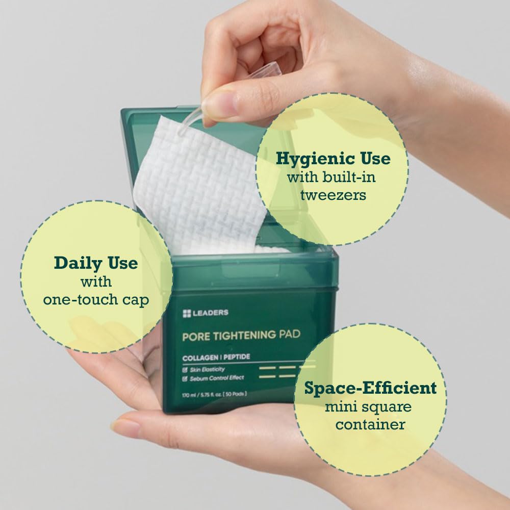 LEADERS Pore Tightening Toner Pad - Triple-Action Pore Improvement Skin Elasticity| Vegan-Certified | Clinically Proven Efficacy | Korean Skincare 50 Pads x 170ml