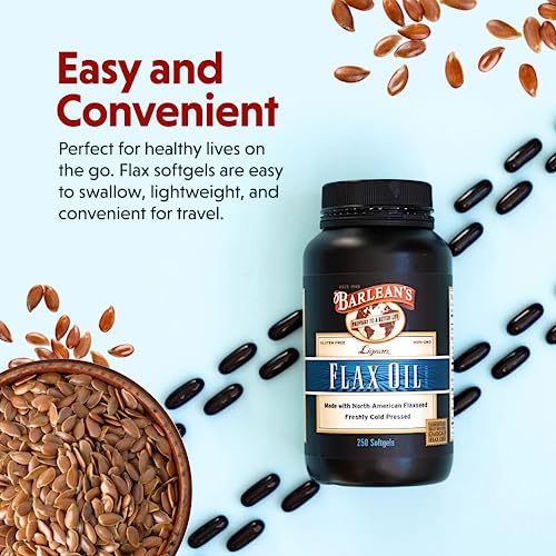 Barlean's Lignan Flaxseed Oil Softgels, Cold-Pressed Flax Seed Supplement with 1,550 mg ALA Omega-3 Fatty Acids for Joint & Heart Health, 1000mg, 250 ct