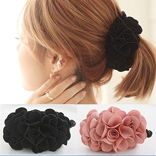 WineRed : Meilliwish Flowers Rose Hair Clip Ponytail Holder(H41)(WineRed)