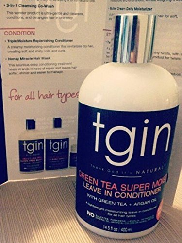 tgin Green Tea Super Moist Leave in Conditioner for Curly, Coily and Wavy Hair, with Argan Oil, Shea Butter and Green Tea, Moisturizes and Nourishes Dry Hair, 13 oz